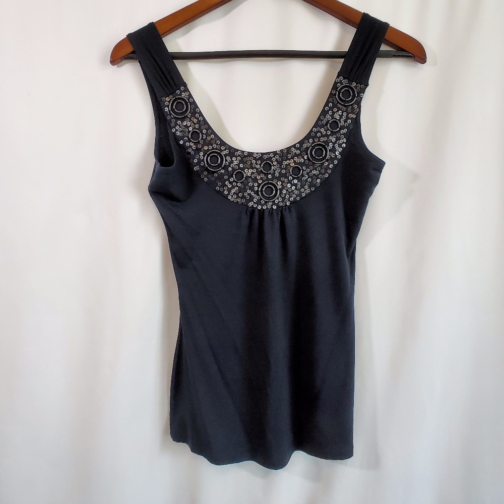 Flounce TBD Black Tank with metal/sequin embellish